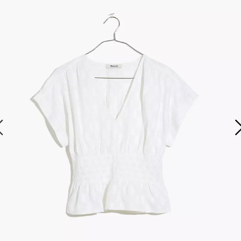 Madewell V-Neck Smocked-Waist Top in Square Jacquard NE224
